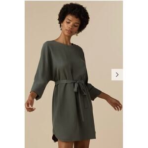 VETTA Tencel Button Down The Boyfriend Shirt Dress in Olive Green // S